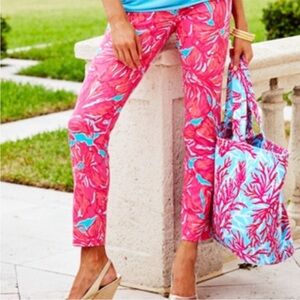 Lilly Pulitzer Kelly Textured Ankle Stretch Dress Pants‎ Flirty Sea Preppy